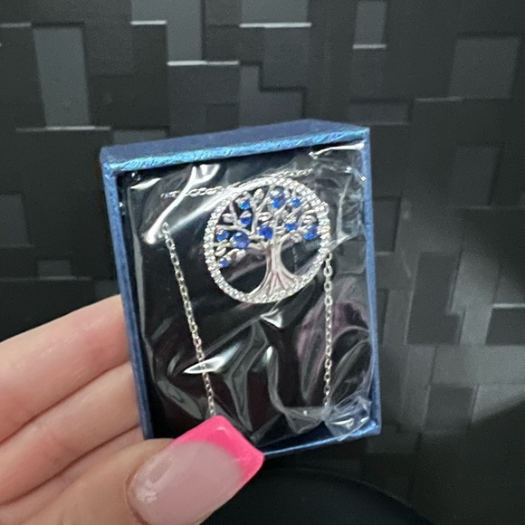 September Birthstone Tree Of Life Blue Sapphire Sterling Silver Necklace - Picture 2 of 7
